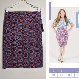 Lularoe Cassie Pencil Skirt High Waist Women's Size Large L Navy Abstract Casual